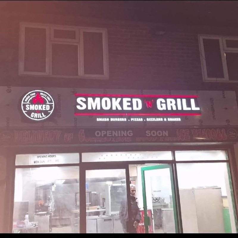 Illuminated fascia sign for Smoked N Grill, Newcastle